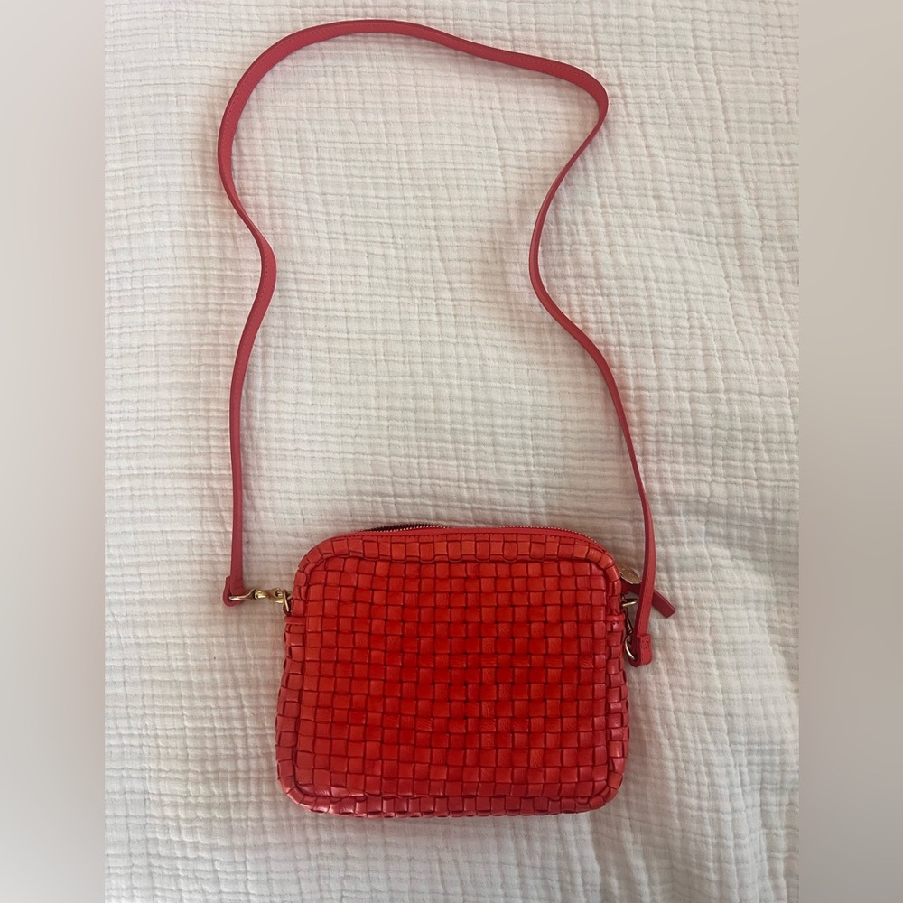 Clare V Red-Orange Woven Crossbody Bag